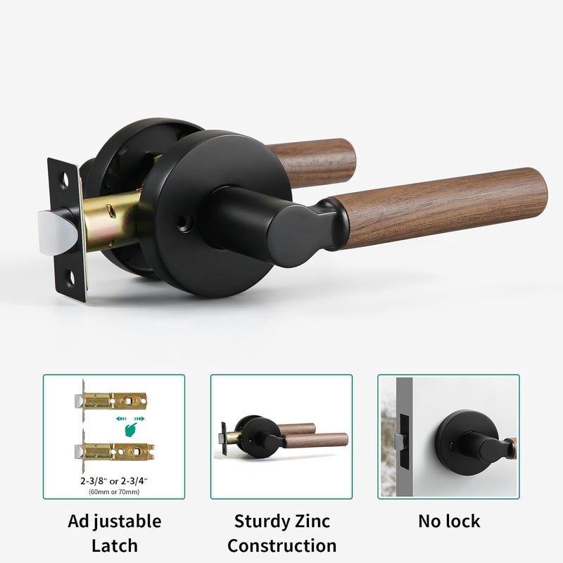 YAGU Wooden Round Passage Lever Door Handle Non-Locking Lever Set Pack of 1 [for Hallway or Closet Doors] Reversible for Right & Left Sided Doors Heavy Duty - Matte Black Finish - Image 4